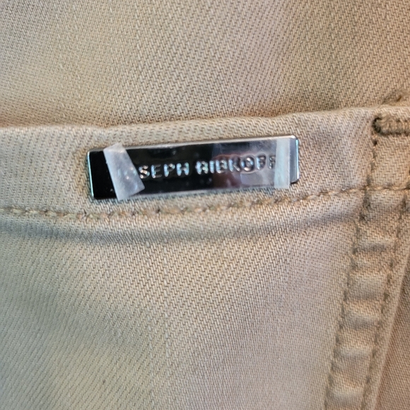 Joseph Ribkoff Rhinestone Embellished Tan Frayed Hem Crop Denim Pant - Picture 4 of 11